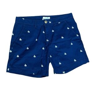♥️ Caribbean Joe Navy Blue Sailboat Print Chino Shorts Stretch Womens Size 10
